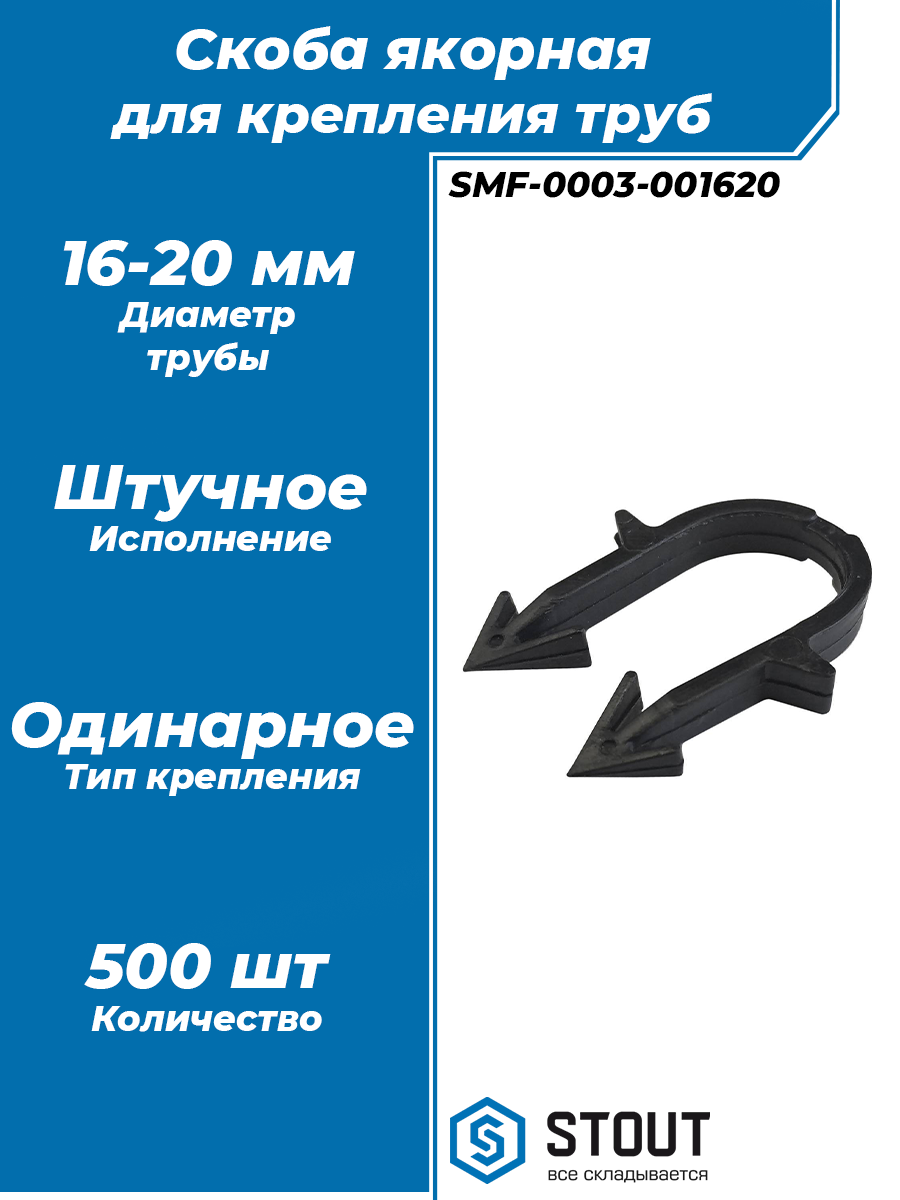 Скоба якорная STOUT для фиксации трубы диаметром 16-20 мм.(500 ШТ),  SMF-0003-001620, Италия - купить по акционной цене в Москве с доставкой