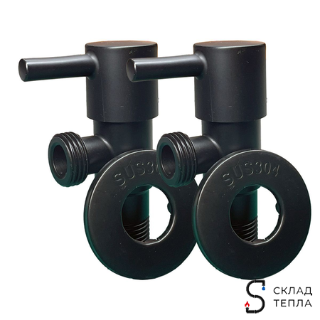 Кран угловой с рычагом TIM - 1/2" x 3/4" (НР/НР, с отражателем, черный матовый, 2шт). Вид 2.