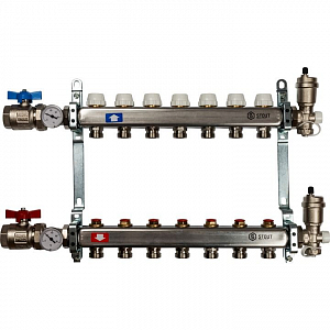 Коллекторная группа в сборе STOUT - 1' на 7 контуров 3/4' (нерж.сталь, с вентилями)