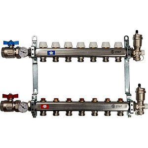 Коллекторная группа в сборе STOUT - 1' на 7 контуров 3/4' (нерж.сталь, с вентилями)