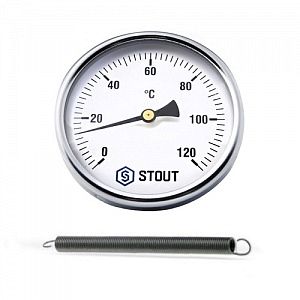 Термометр накладной STOUT - 1/2' (D63 мм, шкала 0-120°C, с пружиной)