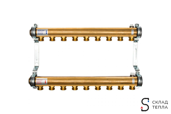 Коллекторная группа WATTS HKV/A - 1"ВР/ВР на 9 контуров 3/4"EK (латунь). Вид 1.