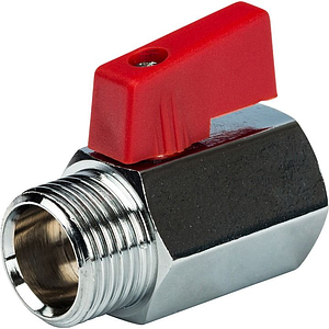 Кран шаровой мини STOUT - 3/8' (НР/ВР, PN15, Tmax 90°С, ручка-флажок красная)