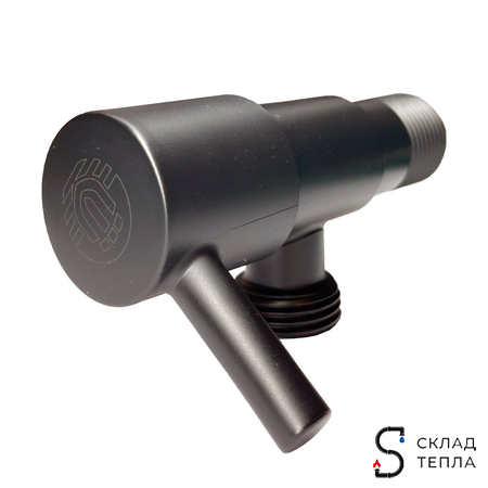 Кран угловой с рычагом TIM - 1/2" x 3/4" (НР/НР, с отражателем, черный матовый, 2шт). Вид 7.
