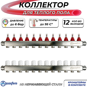Коллекторная группа Aquasfera-1' на 12 контуров 3/4' (нерж сталь с расходомерами)