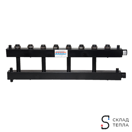 Коллектор котельной разводки Designsteel ДУБЛЕР (2145 мм) - ВР 1"1/2 на 8 контуров НГ 1"1/2. Вид 1.