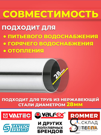 Отвод с внутренней резьбой VALFEX 28 х 1" из нержавеющей стали под пресс. Вид 2.