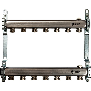 Коллекторная группа STOUT - 1' на 7 контуров 3/4' (нерж.сталь, для радиаторной разводки)