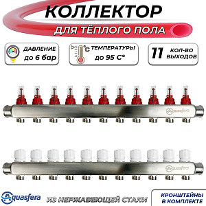 Коллекторная группа Aquasfera-1' на 11 контуров 3/4' (нерж сталь с расходомерами)