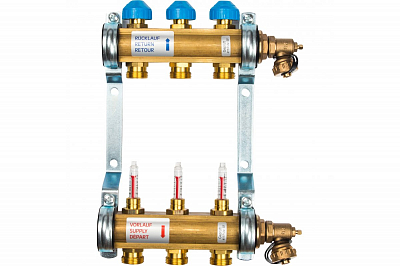 Коллекторная группа WATTS HKV/T - 1'ВР на 3 контуров 3/4'EK (с вентилями и расходомерами, латунь)