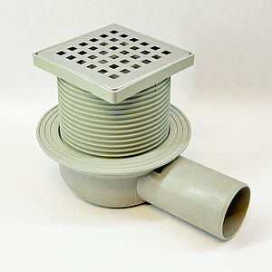 Трап горизонтальный регулируемый VALFEX 100х100 с выпуском 50мм (решетка из нерж. стали)