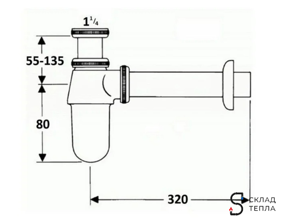 Сифон для раковины (бутылочный) TIM латунный. Вид 2.