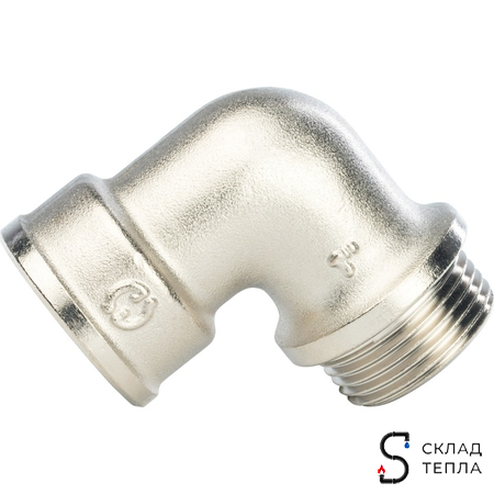 Отвод 90° с упором латунный резьбовой STOUT (НР/ВР) - 1/2" (никелированный). Вид 4.