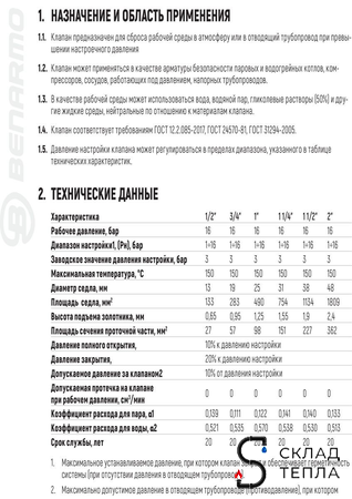 Клапан предохранительный Benarmo - 3/4" (ВР/ВР, регулировка Рн 1-16 бар). Вид 6.