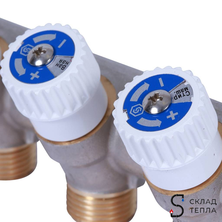 Коллектор регулирующий STOUT- 3/4" (НР/ВР) на 4 контура 1/2"(плоское уплотнение). Вид 7.