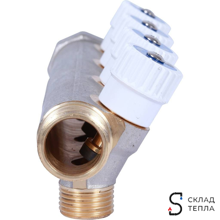 Коллектор регулирующий STOUT- 3/4" (НР/ВР) на 4 контура 1/2"(плоское уплотнение). Вид 6.