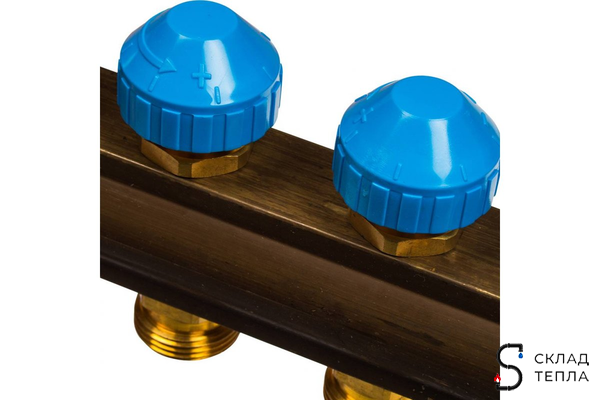 Коллекторная группа WATTS HKV - 1"ВР/ВР на 9 контуров 3/4"EK (с вентилями, латунь). Вид 5.