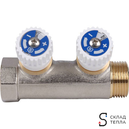 Коллектор регулирующий STOUT- 3/4" (НР/ВР) на 2 контура 1/2" (EK). Вид 5.