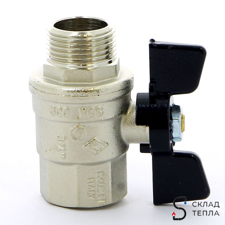 Кран шаровой полнопроходной Bugatti Oregon 307 - 1/2" (НР/ВР, PN64, ручка-бабочка черная). Вид 3.