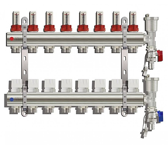 Коллекторная группа с расходомером (ТОРЦЕВОЙ без кранов), 8 выходов
