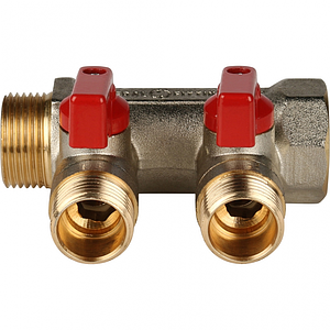 Коллектор запорный STOUT - 1' (НР/ВР) на 2 контура 1/2' (НР, ручки красные) 