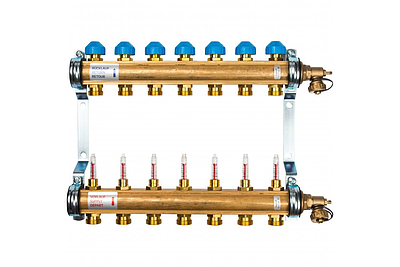 Коллекторная группа WATTS HKV/T - 1'ВР на 7 контуров 3/4'EK (с вентилями и расходомерами, латунь)