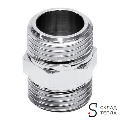 Ниппель латунный резьбовой равнопроходный TIM - 1" (хромированный). Вид 1.