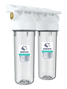Колба для фильтра Unicorn 10"- 1/2" (двойная, картриджи формата SlimLine)  Колба для фильтра Unicorn 10'- 1/2' (двойная, картриджи формата SlimLine)