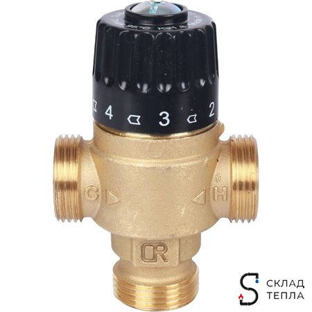 Термостатический смесительный клапан STOUT 3/4" (30°-65°C, KVs 1,8 м³, центральное смешиванивание). Вид 4.