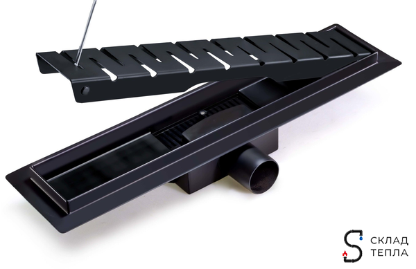 Трап-лоток из нержавеющей стали TIM 70х600 (черный матовый). Вид 2.