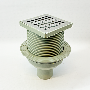 Трап вертикальный регулируемый VALFEX 100х100 с выпуском 50мм (решетка из нерж. стали)