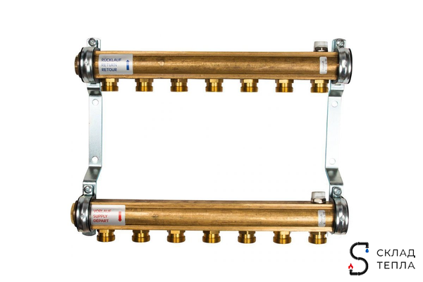 Коллекторная группа WATTS HKV/A - 1"ВР/ВР на 7 контуров 3/4"EK (латунь). Вид 1.