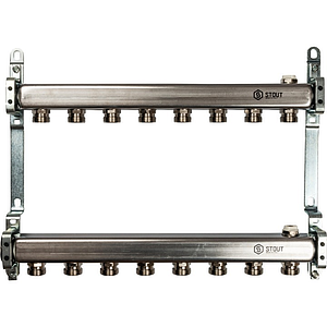 Коллекторная группа STOUT - 1' на 8 контуров 3/4' (нерж.сталь, для радиаторной разводки)