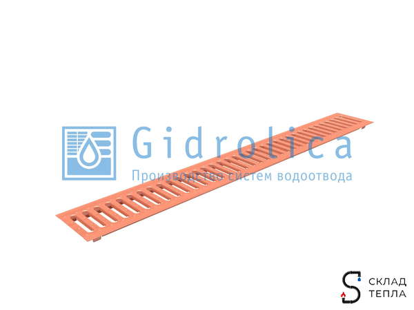 Решетка штампованная медная DN100 Gidrolica 1000х136 мм. Вид 1.