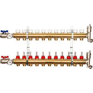 Коллекторная группа в сборе STOUT - 1' на 11 контуров 3/4' (латунь, с расходомерами)