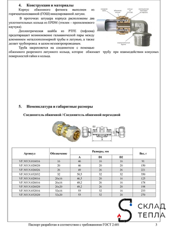 Муфта VALFEX - 20 (винтовая, для металлопластиковых труб) 1шт. Вид 9.
