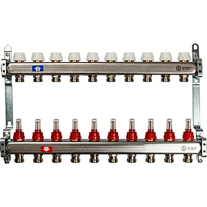 Коллекторная группа STOUT - 1' на 10 контуров 3/4' (нерж.сталь, с расходомерами)