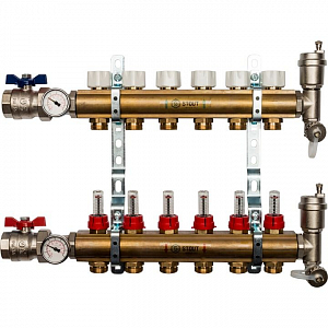 Коллекторная группа в сборе STOUT - 1' на 6 контуров 3/4' (латунь, с расходомерами)