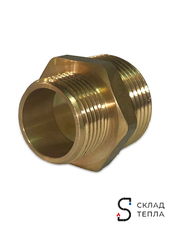 Ниппель латунный резьбовой переходной TIM - 1 1/2" x 1/2" (1шт). Вид 2.