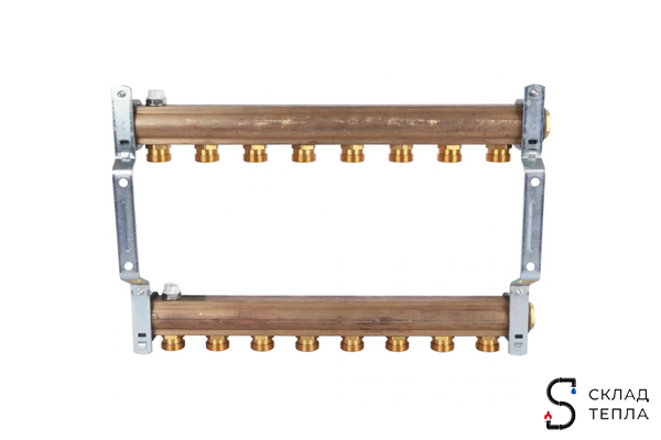 Коллекторная группа WATTS HKV/A - 1"ВР/ВР на 8 контуров 3/4"EK (латунь). Вид 2.
