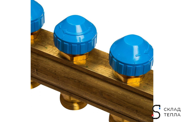 Коллекторная группа WATTS HKV/T - 1"ВР на 9 контуров 3/4"EK (с вентилями и расходомерами, латунь). Вид 5.