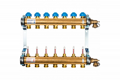 Коллекторная группа WATTS HKV/T - 1'ВР на 7 контуров 3/4'EK (с вентилями и расходомерами, латунь)