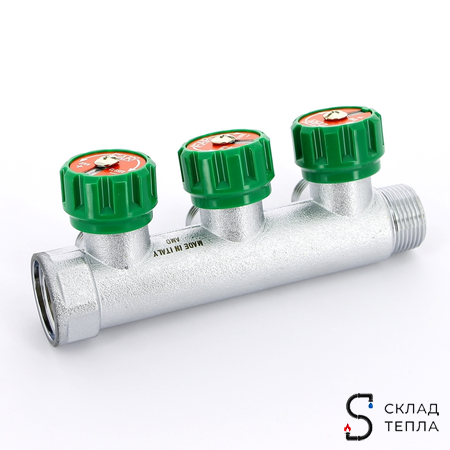 Коллектор FAR MULTIFAR 3822 - 1"(НР/ВР) на 3 контура 3/4"(плоское упл.). Вид 2.