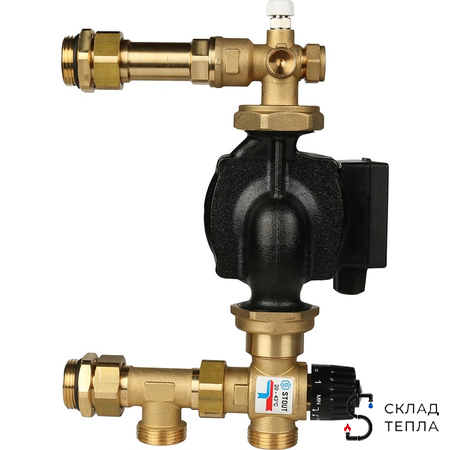 Насосно-смесительный узел STOUT - 1" (с термостатическим клапаном 20-43°C и насосом)*. Вид 2.