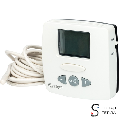 Комнатный электронный термостат STOUT WFHT-LCD (с выносным датчиком). Вид 2.