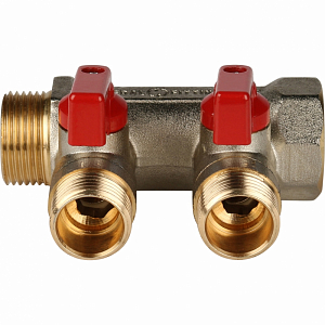 Коллектор запорный STOUT - 3/4' (НР/ВР) на 2 контура 1/2' (НР, ручки красные) 
