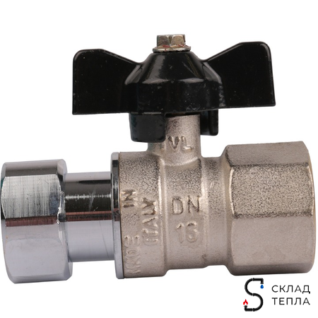 Кран шаровой с накидной гайкой, ВР/накидная гайка, ручка бабочка 3/4"x3/4". Вид 2.