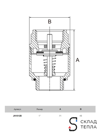 Клапан обратный для насосных станций TIM - 1" (ВР/НР, затвор металлический). Вид 2.
