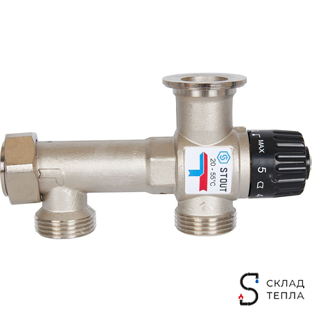 Насосно-смесительный узел STOUT - 1" (с термостатическим клапаном 20-55°C, без насоса). Вид 5.