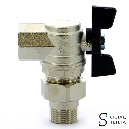 Кран шаровой полнопроходной угловой Bugatti Oregon 594 - 1" (ВР/НГ, PN40, ручка-бабочка черная). Вид 3.